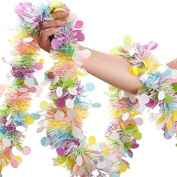 Easter Garland Decor,50Ft Glitter Tinsel Spring Garland Decorations for Tree Mantle Bedroom Office Classroom Party Indoor Outdoor Holiday Home Pink Yellow Blue Green White