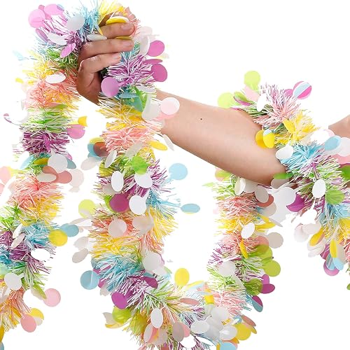 Easter Garland Decor,50Ft Glitter Tinsel Spring Garland Decorations for Tree