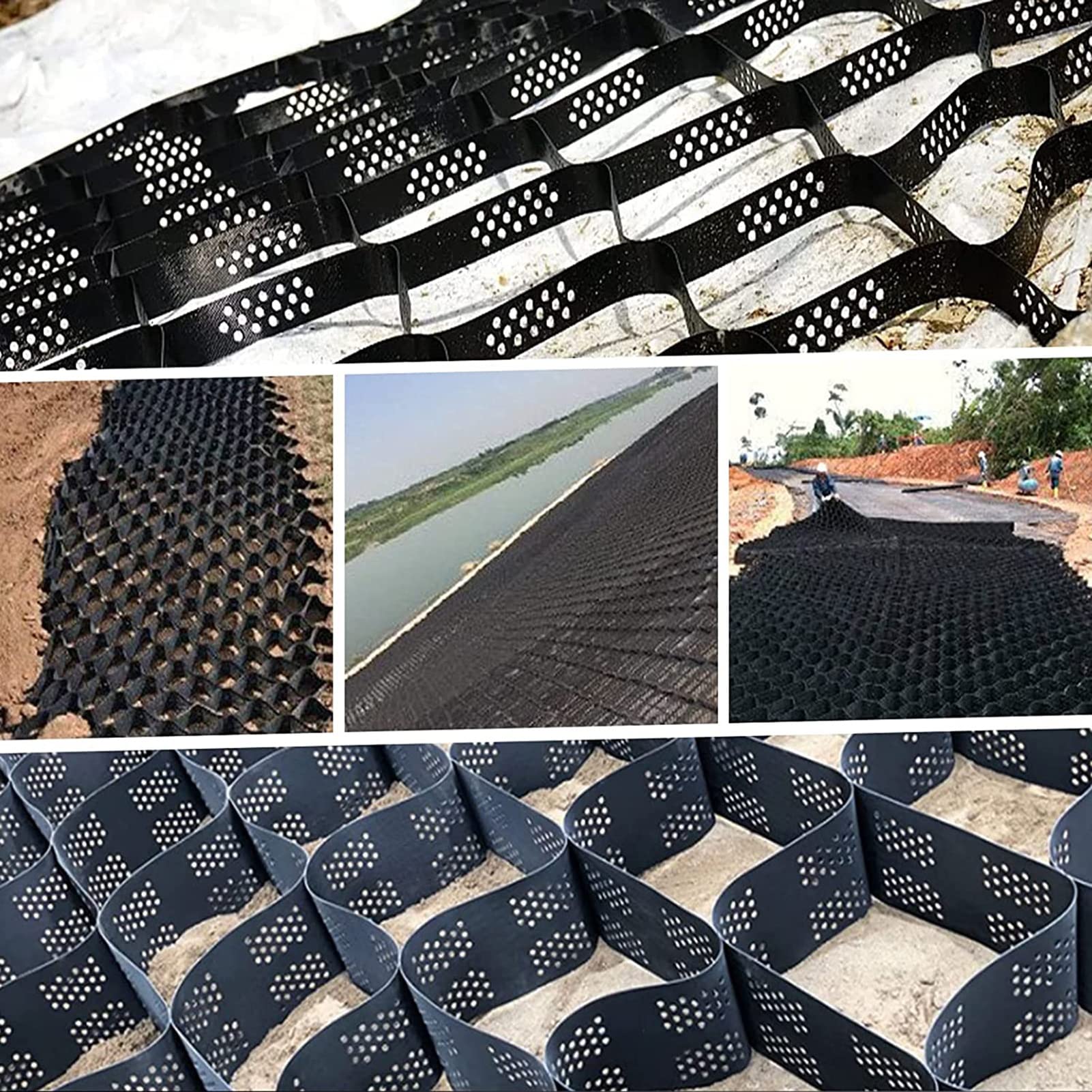 Układarka do żwiru ogrodowego, 5 cm stabilizator ziemi o wysokiej strukturze plastra miodu, przepuszczalna skośna sieć do krajobrazu, rozmiar: 3 x 7 m / 10x23ft/10 x 23 stopy, trwałe i regulowane