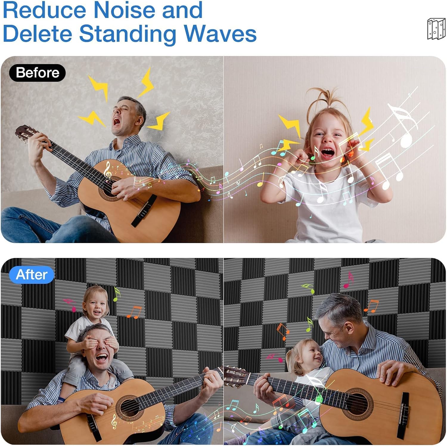 48 Pack Acoustic Panels With Self-Adhesive,1" X 12" X 12" Quick-Recovery Sound Proof Foam Panels, Acoustic Foam Wedges High Density, Soundproof Wall Panels for Home Studio,Black-Gray