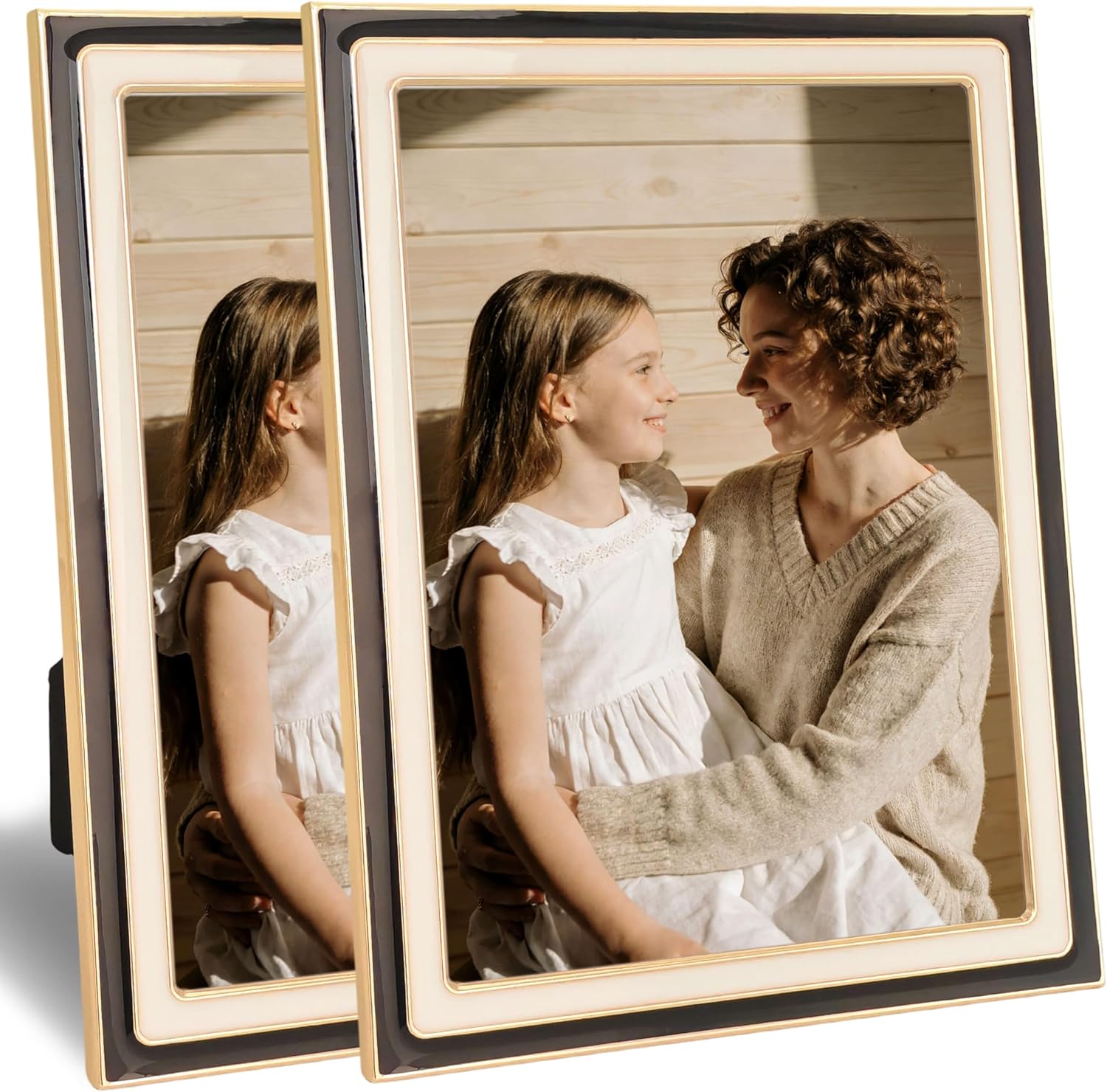 8x10 Enamel Picture Frame, HD Real Glass Metal Photo Frames, for Tabletop or Wall Mounting Display, Family Office Photo Gallery Decor Great Gift (Black+White, 2Pcs)