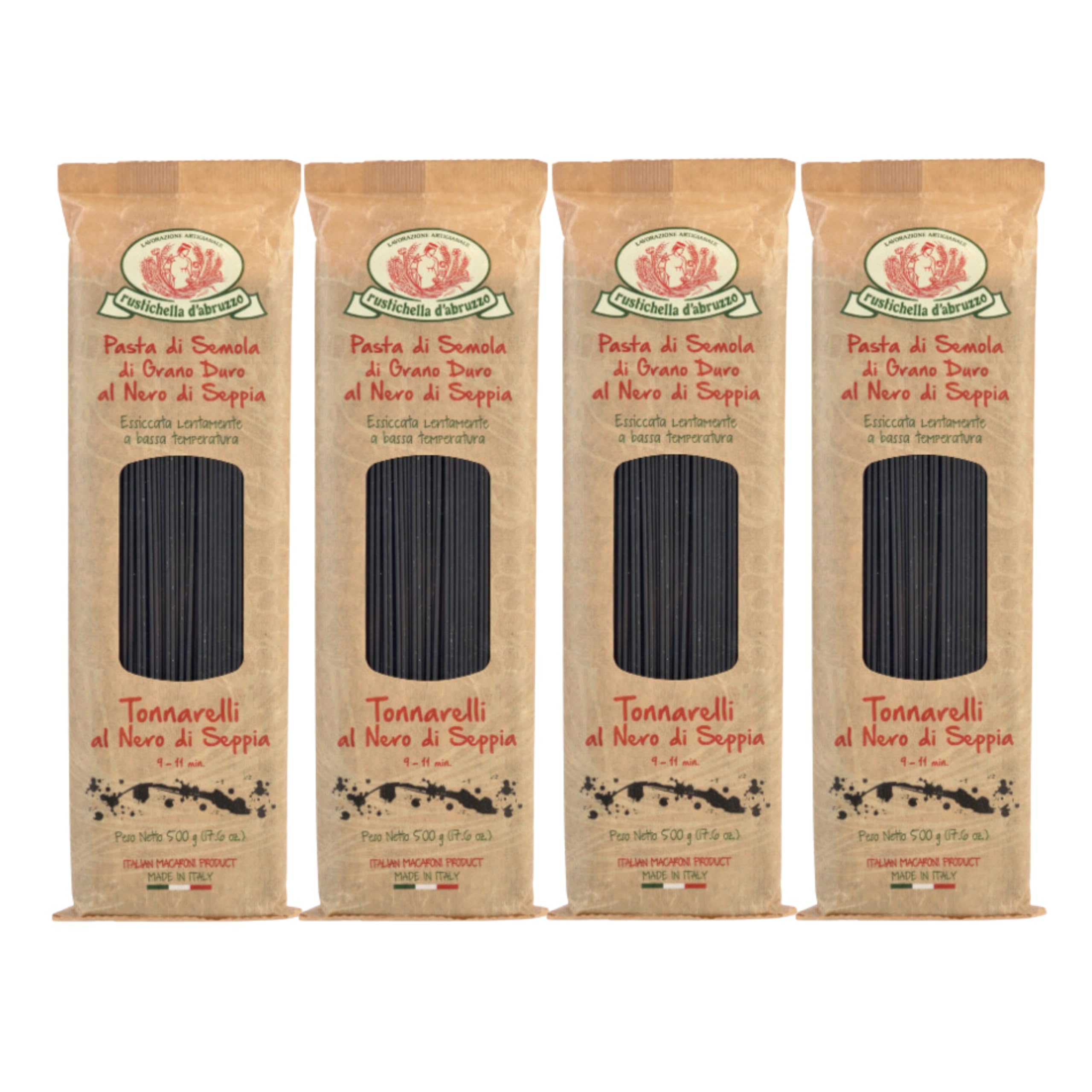 Rustichella d'Abruzzo Durum Wheat Squid Ink Tonnarelli (Spaghetti) Pasta - 17.6 oz (Pack of 4)