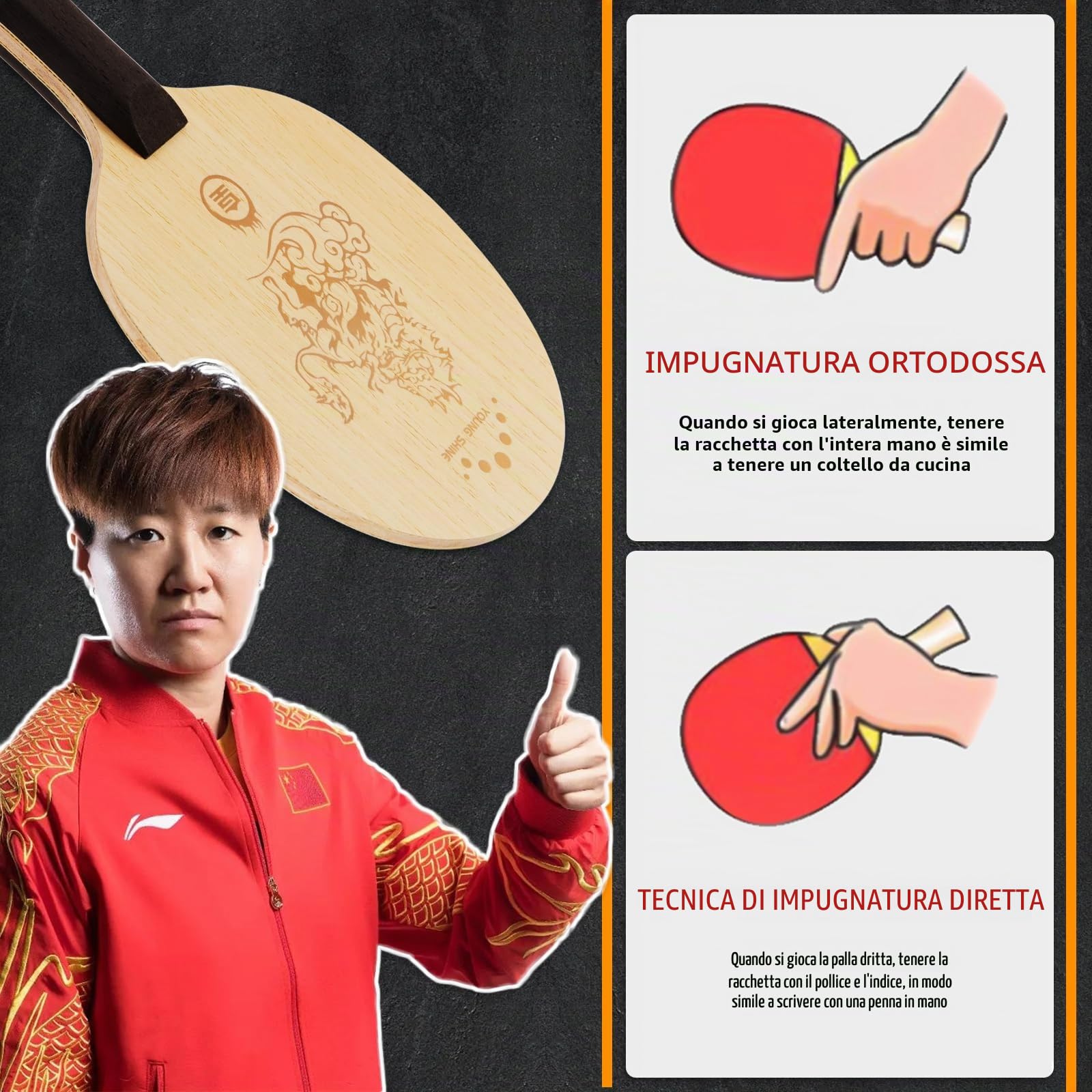 YAN-Huang - Racchetta professionale da ping pong, in carbonio arilato esterno, per giocatori intermedi e avanzati o appassionati di ping pong (racchetta singola)