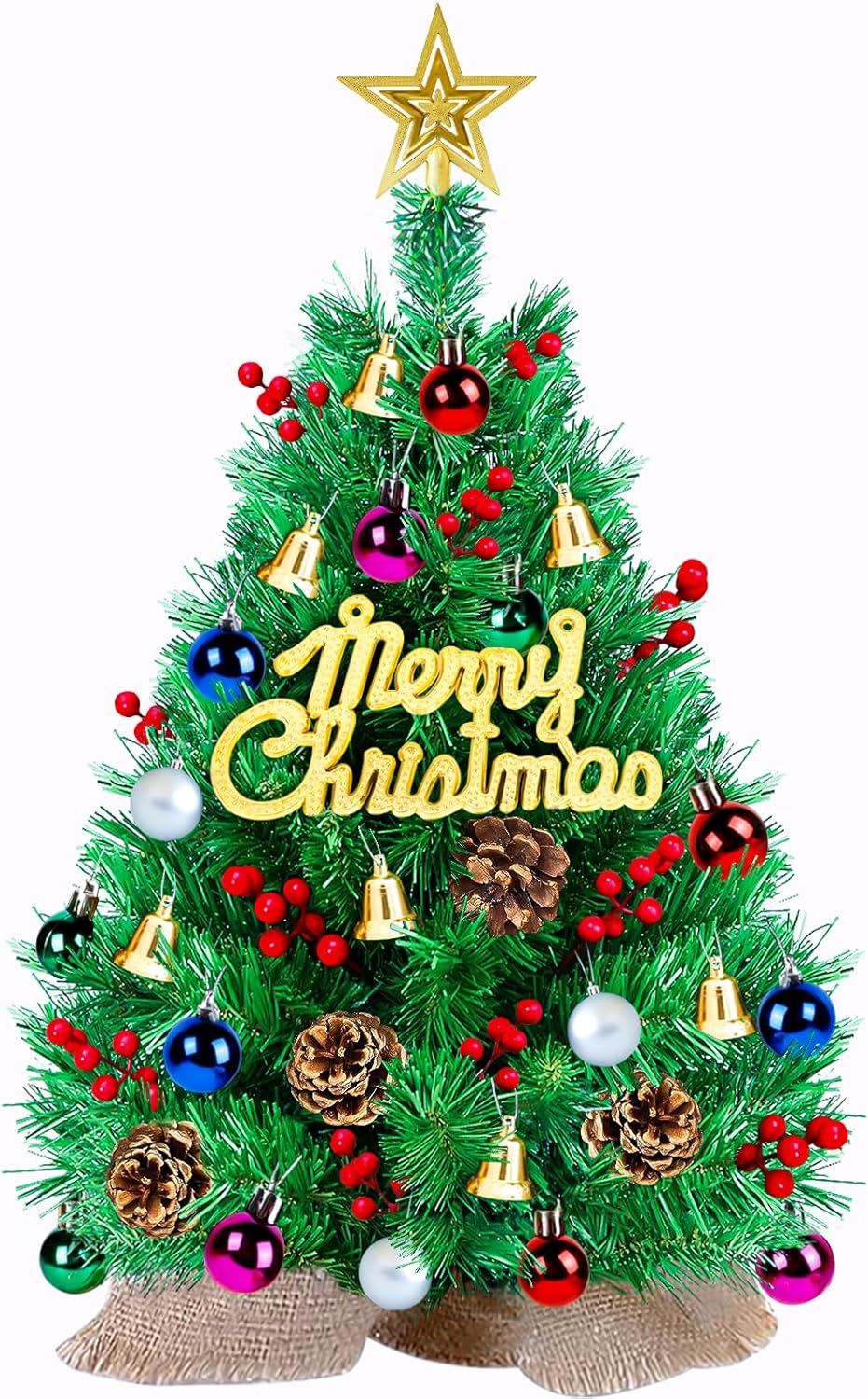 Mini Christmas Tree, 2ft/60cm Small Premium FlameRetardant Xmas Pine Tree with 50 DIY