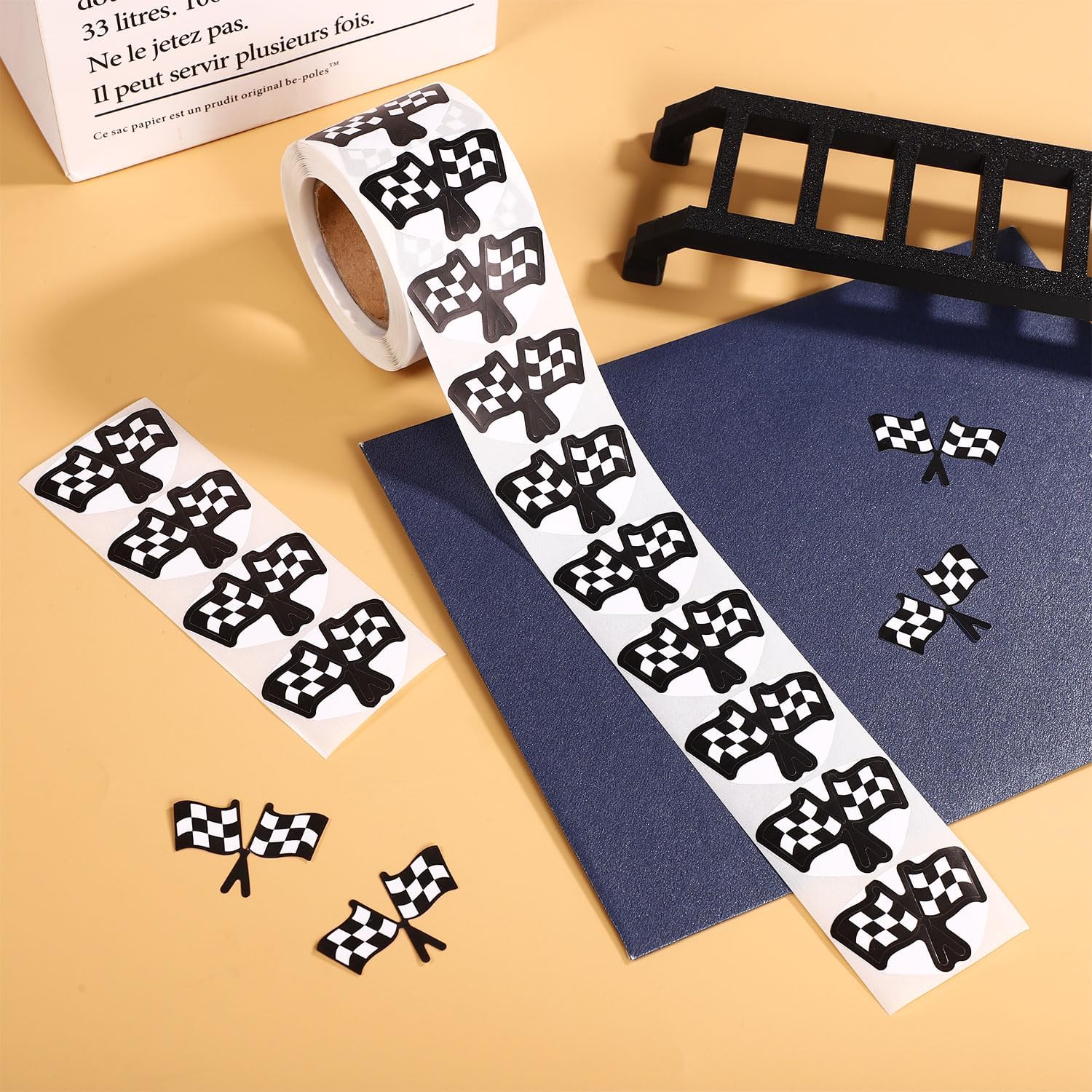 500pcs Checkered Flags Sticker, Coated Paper Self Adhesive Checkered Stickers 1.5x0.94in Black White Checkered Flag Stickers Racing Checkered Flag Decal for Racing Car Theme Decoration