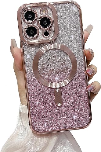 aowner Funda magnética para iPhone 12 Pro Max compatible con MagSafe, funda transparente con diseño de corazón de amor de lujo, protección de