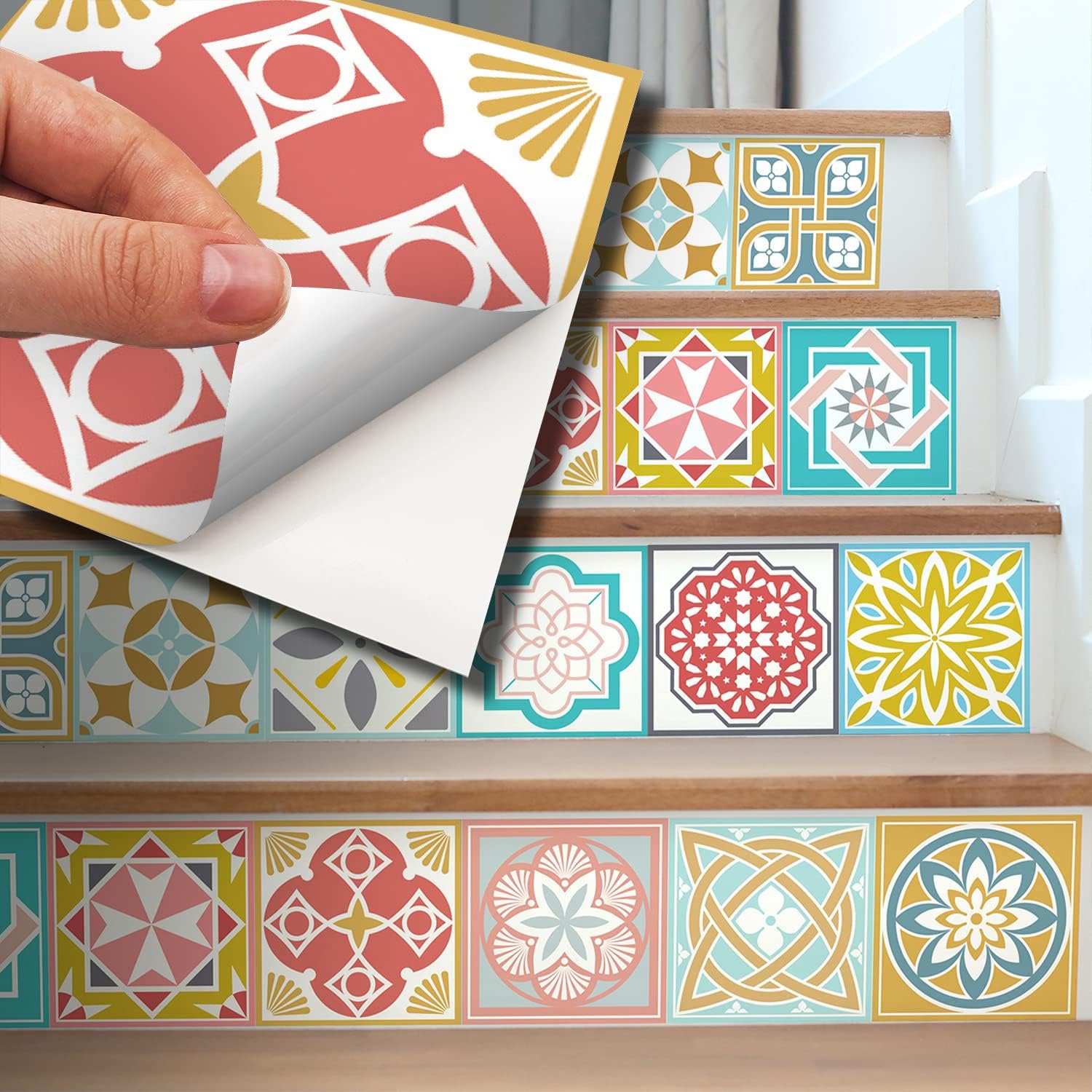 15cm(6") 24 pcs Malia Colourful Wall Tile Stickers Peel and Stick Backsplash Self-Adhesive Vinyl Home Decoration DIY Living Bedroom Splashbacks for Kitchen Tile Paint Stick on Tiles, WT1521.