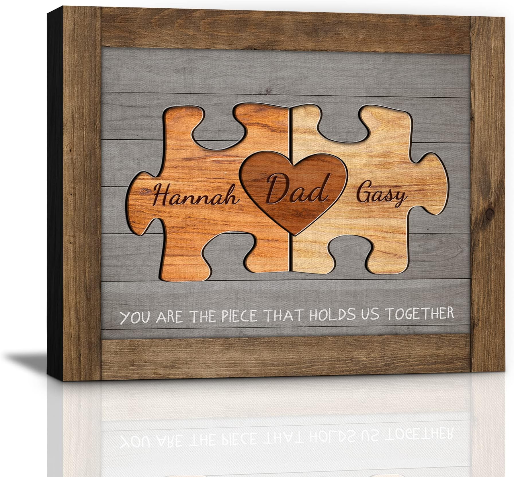 Custom Rustic Wood Puzzle Piece Sign Canvas Prints With Name, Personalized Father's Day Gifts For Dad Husband From Son, Daughter, Wife, Unique Dad Birthday Gift Idea,Canvas Wall Art For Living Room