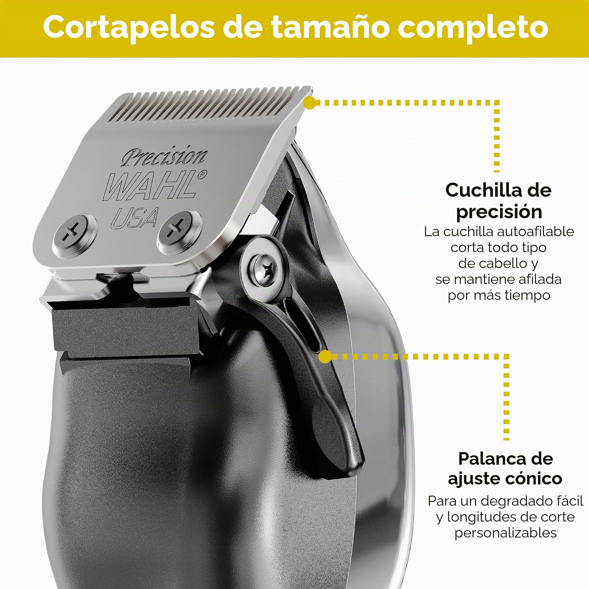 WAHL Chrome Pro Deluxe cortadora de pelo eléctrica con cable y palanca de ajuste, kit completo con recortadora a pilas, capa, espejo, tijeras, 10 peines guía, pinzas para el pelo