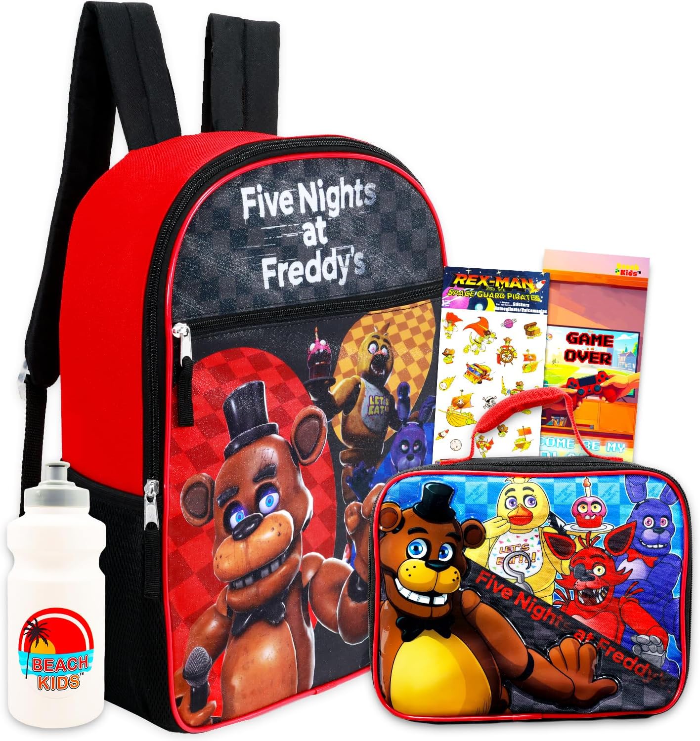 Five Nights at Freddy's Backpack with Lunch Box Set - Bundle with FNAF Backpack, FNAF Lunch Bag, Stickers, Water Bottle | Five Nights at Freddy's School Backpack for Boys