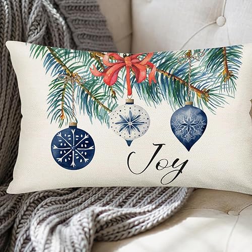 Miniatura 5 de Christmas Joy - Fundas de almohada de 12 x 20 pulgadas, diseño de copo de nieve de invierno, hojas de abeto, cascabel, fundas de almohada lumbar,