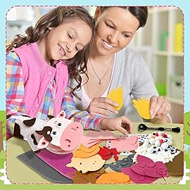 WATINC 6Pcs Hand Puppet Making Kit, Art Craft Felt Sock Puppet Toys, Creative DIY Make Your Own Pompoms Wiggle Googly Eyes Storytelling Role Play Party Supplies Gift for Girls Boys (Farm Animals A)