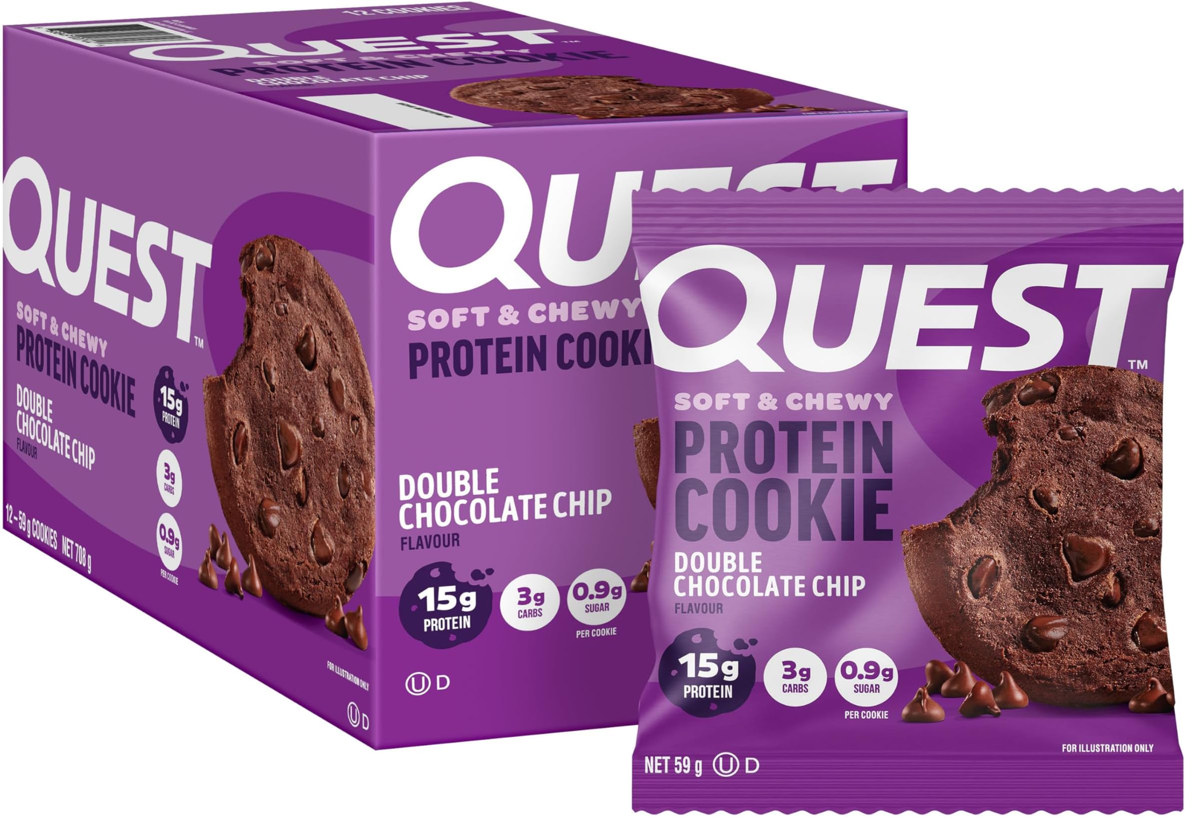 Quest Nutrition Double Chocolate Chip Protein Cookie, High Protein, Low Carb, 12 Count