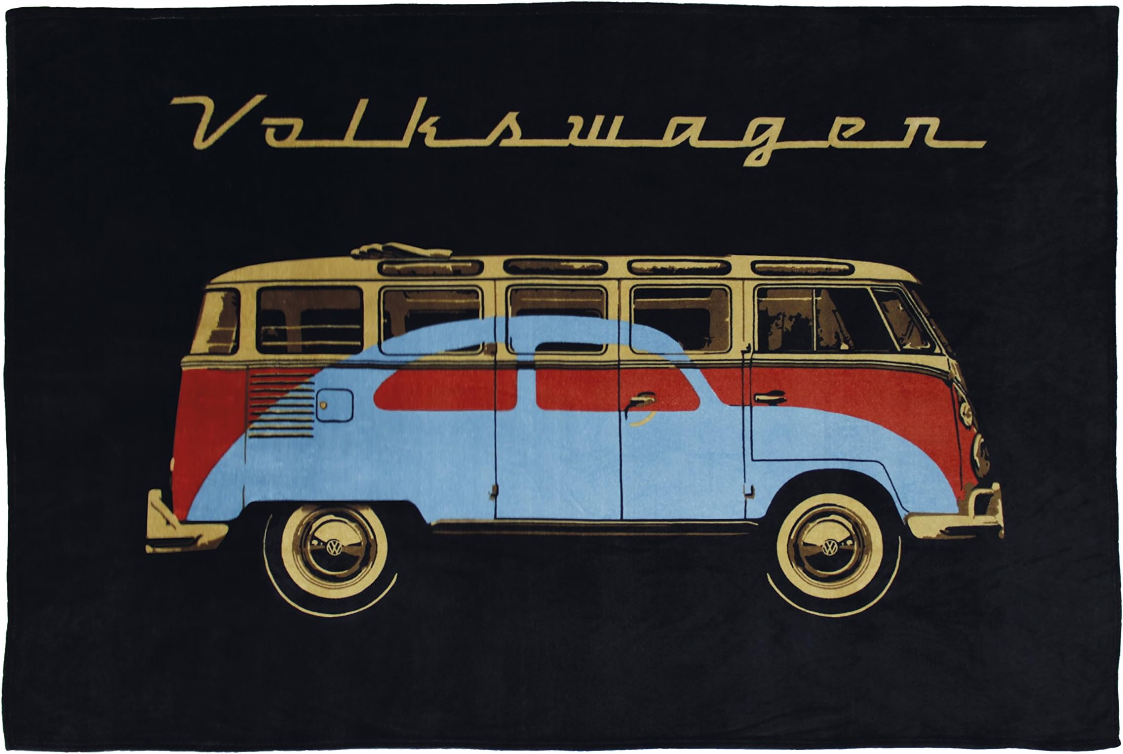 Brisa VW Collection - Volkswagen Hippie Bus T1 Camper Van & Classic Beetle Car Bug Fleece Blanket, Warm, Cozy & Super Soft (59.0x74.7 Inches/150x200cm/Black)