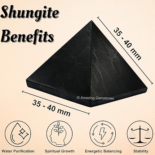 Miniatura 4 de Shungite Pyramid Crystal Healing Shungite Stones - 35mm Shungite Crystal Pyramid Figurine Piedra Shungite Original for E M F Protection, Meditation,