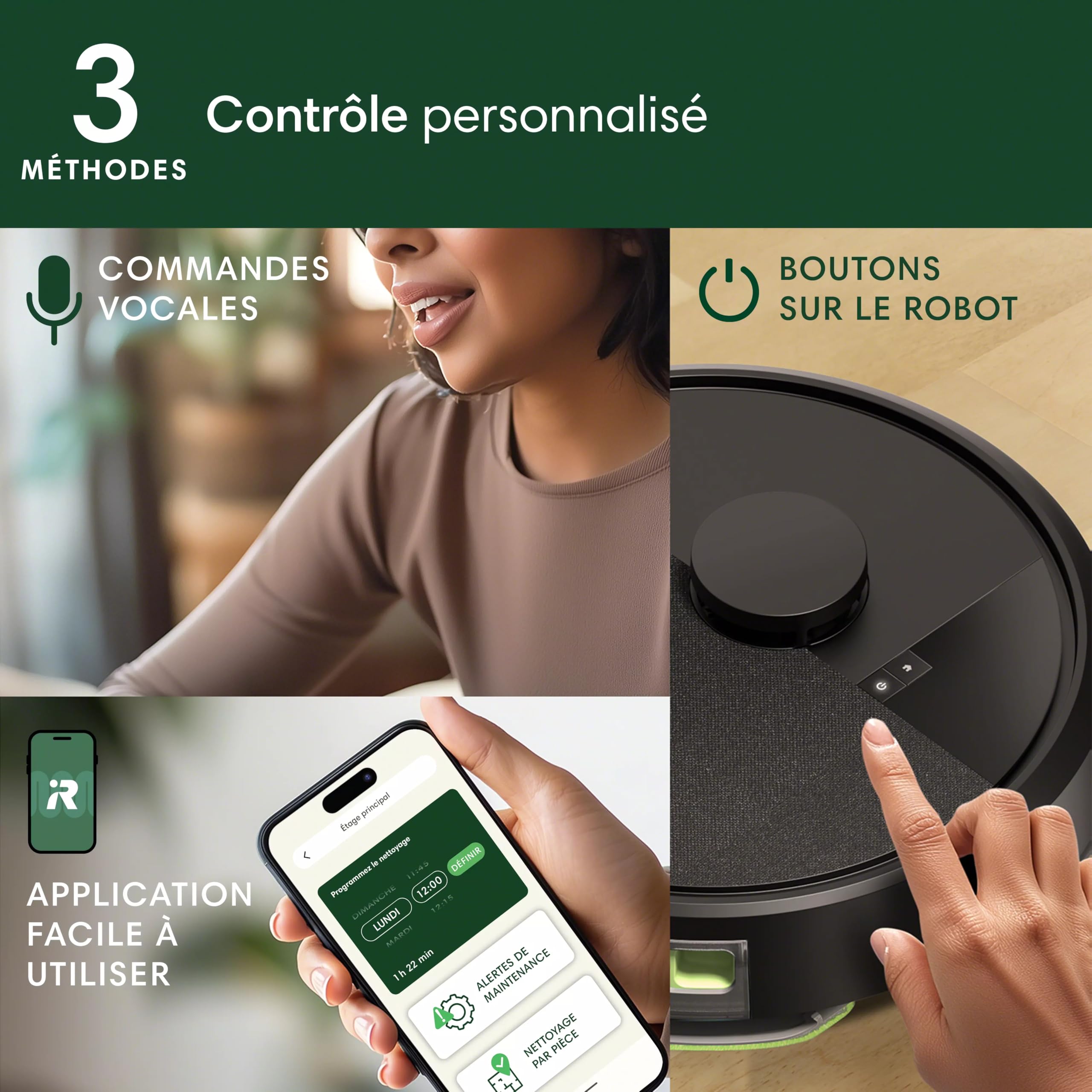 iRobot Roomba 105 Combo - Robot Aspirateur Laveur 2en1 - Puissance d'Aspiration de 7KPa - Navigation LiDAR - Détection des Tapis - Zones de Nettoyage et d'Évitement - 4 Niveaux d'Aspiration - Noir