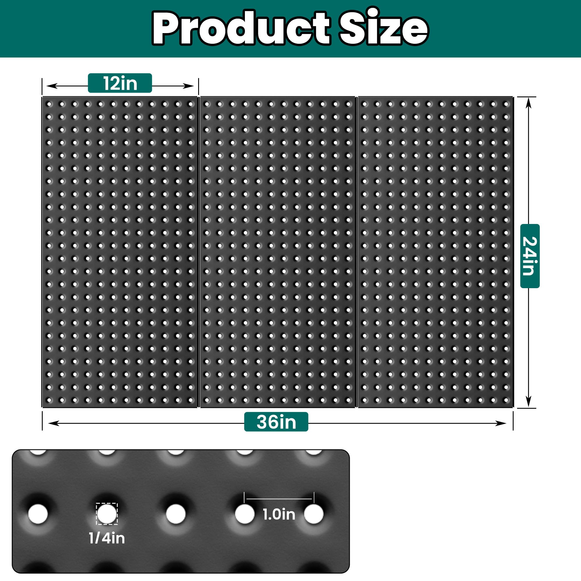 12 Pack 12-Inch X 24-Inch Metal Pegboard Wall Panels – Black Steel Peg Boards For Garage Tool Storage, 1/4" Holes