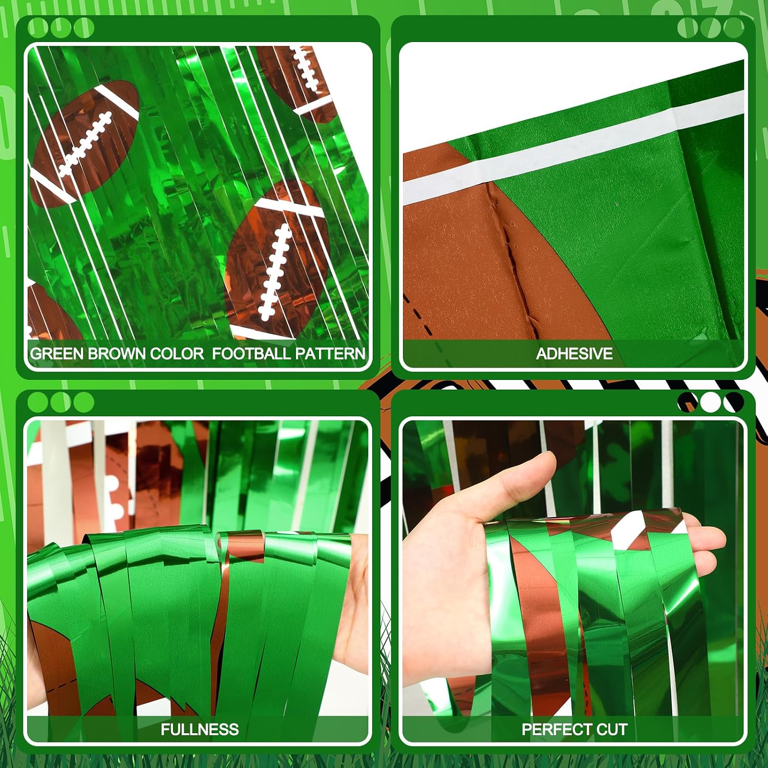 Knitgrip 2 Pack Football Party Decorations 3.3 x 6.6 ft Foil Fringe Curtain