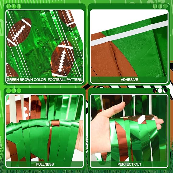 Knitgrip 2 Pack Football Party Decorations Photo Props 3.3x6.6 ft Football Foil Fringe Curtain Backdrop Birthday Party Decorations Sports Background