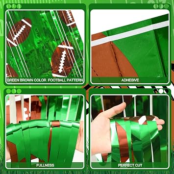 Knitgrip 2 Pack Football Party Decorations Photo Props 3.3x6.6 ft Football Foil Fringe Curtain Backdrop Birthday Party Decorations Sports Background