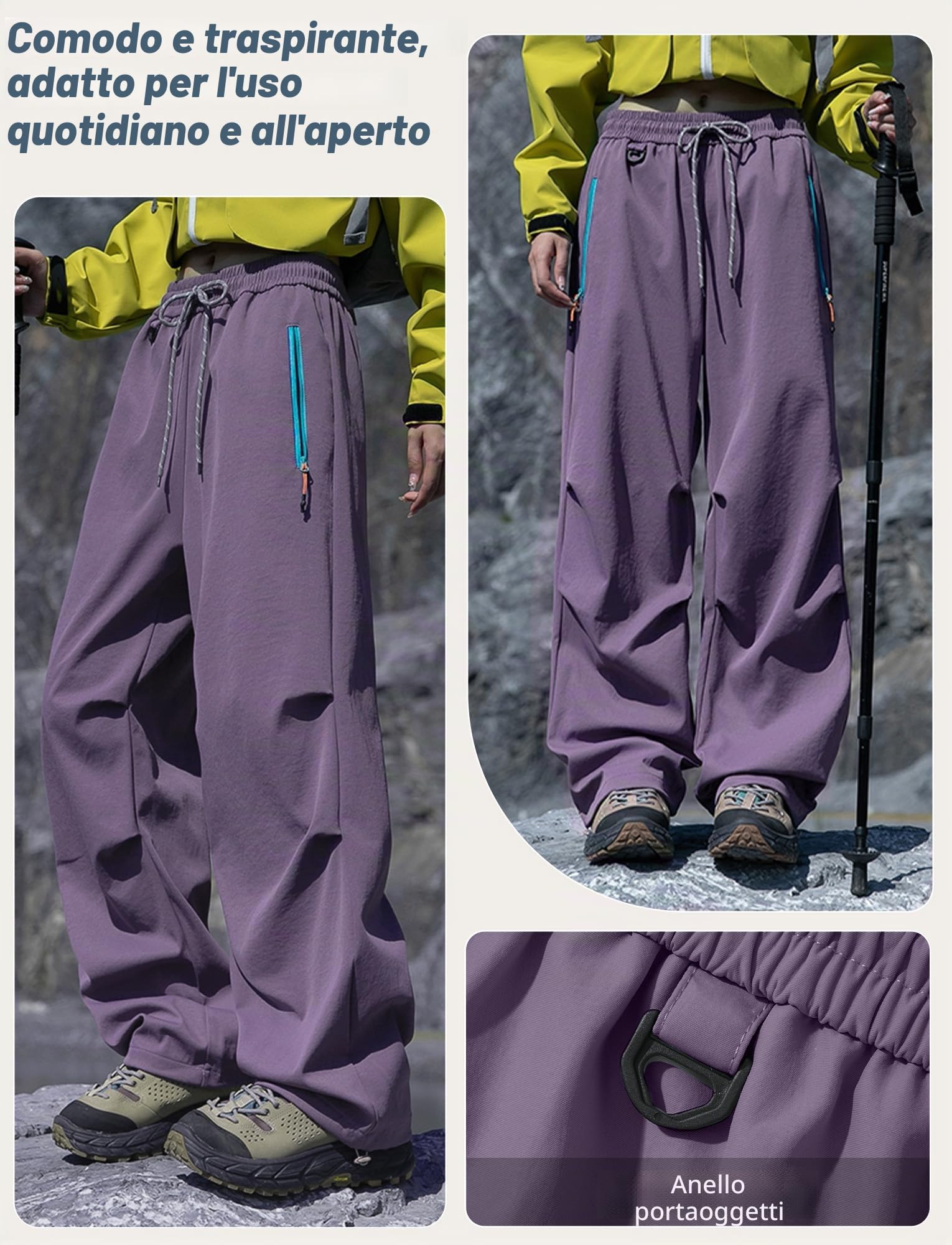 FEOYA Pantaloni da trekking leggeri da donna, impermeabili, da passeggio, casual, per attività all'aperto, safari, lavoro, viaggi, con tasche con cerniera
