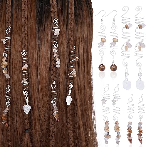 FRESHME Joyas para el cabello para kits de trenzas, 8 piezas de accesorios para el cabello de piedra natural de colores con aretes, juego de disponible en Yaxa Venezuela