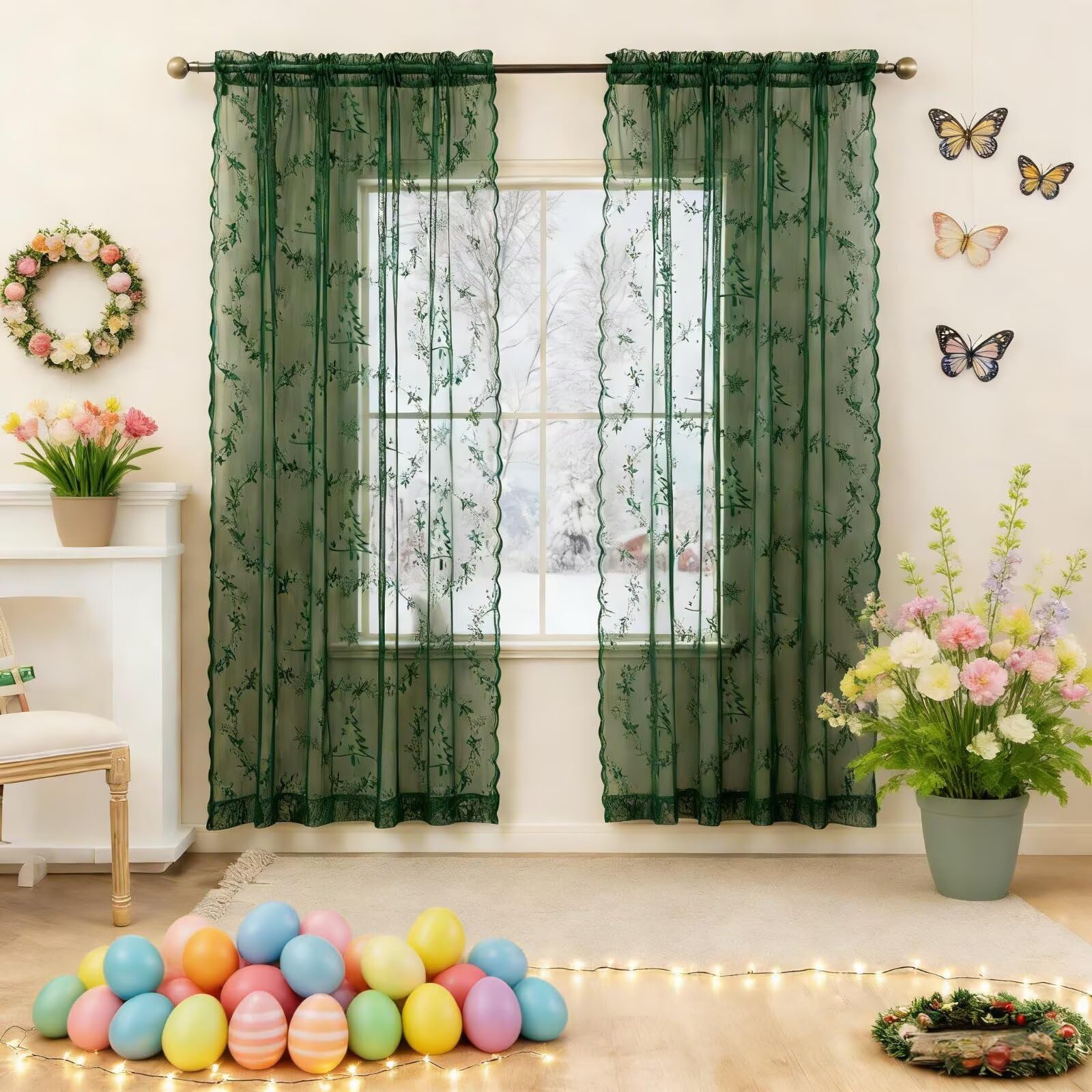 Fall Lace Curtains - 63 Inch, Harvest Pumpkin Style -8