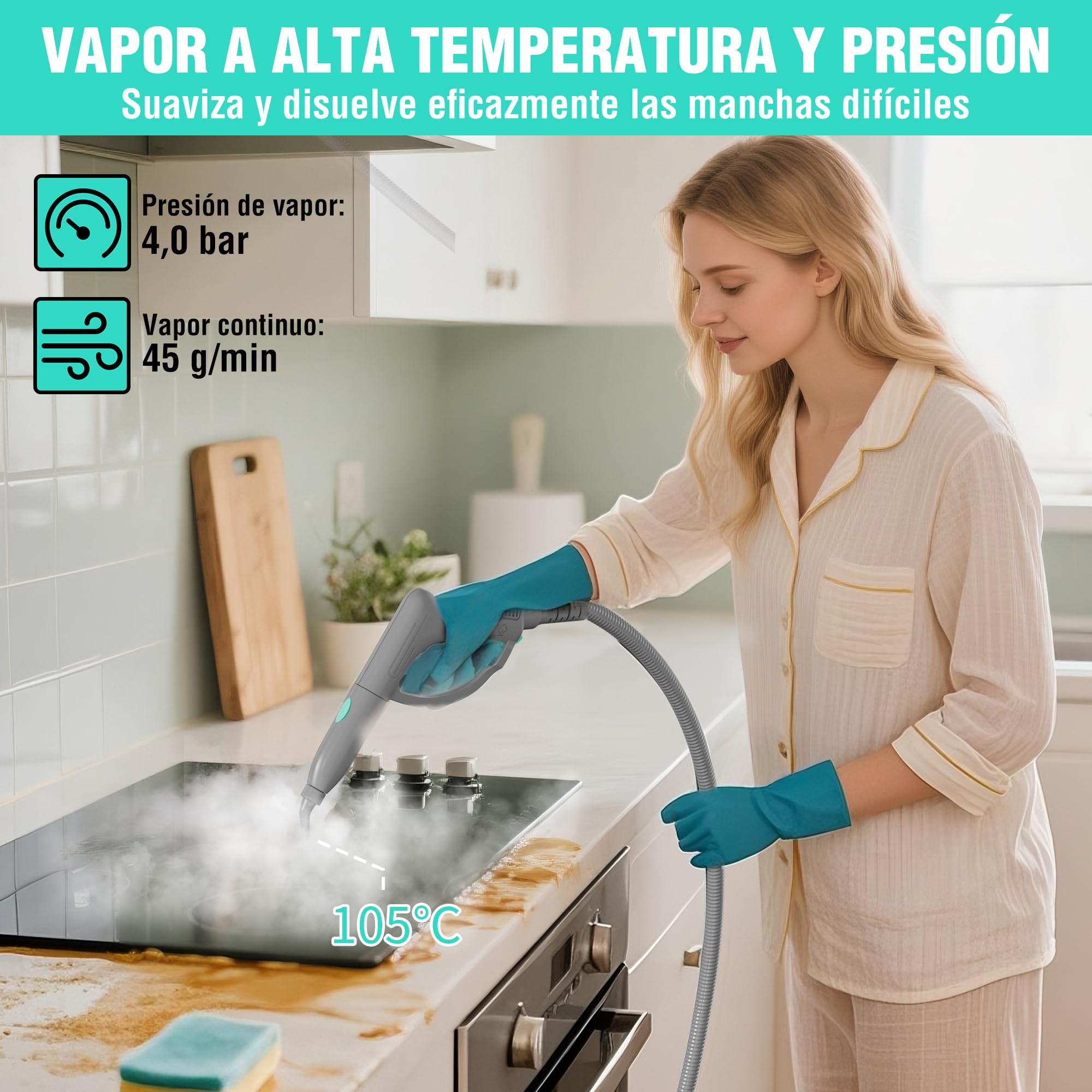 HAUSHOF Limpiador Vapor 1800W, Depósito 1,5L Presión 4 Bar | 17 Accesorios para Limpiar Suelos, Azulejos, Juntas, Tapicería y Coche con Vapor Hasta 30 Minutos