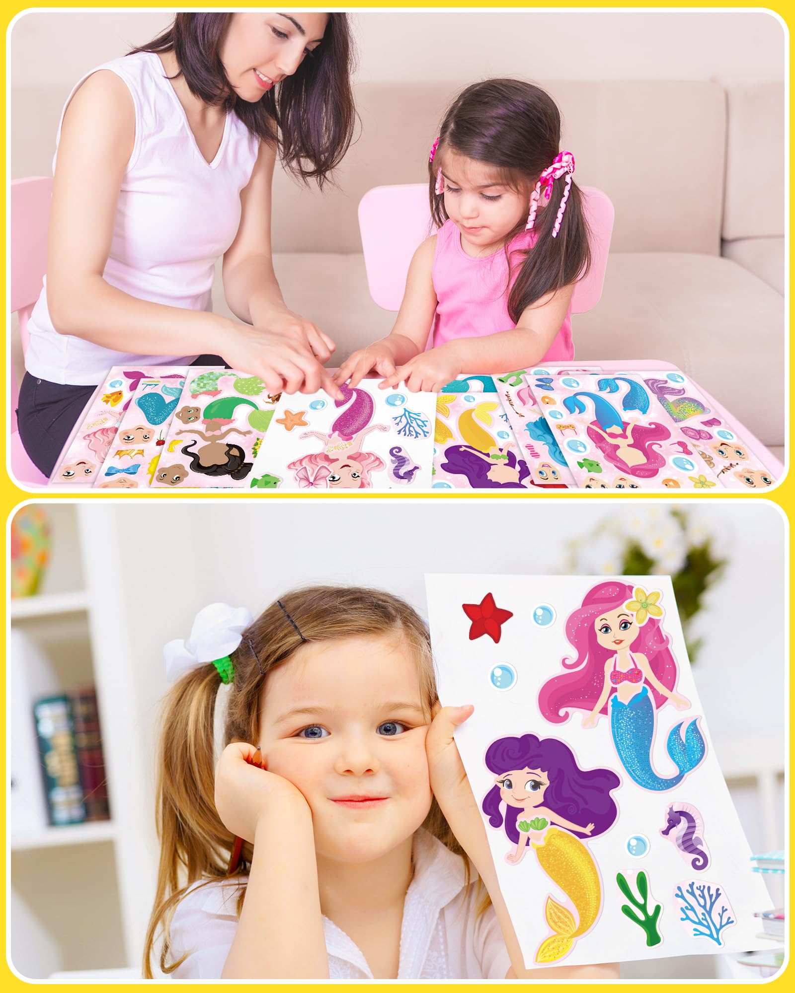 24-Pack Make-Your-Own Mermaid Sticker Sheets - Fun Craft Kits For Kids Party Favors