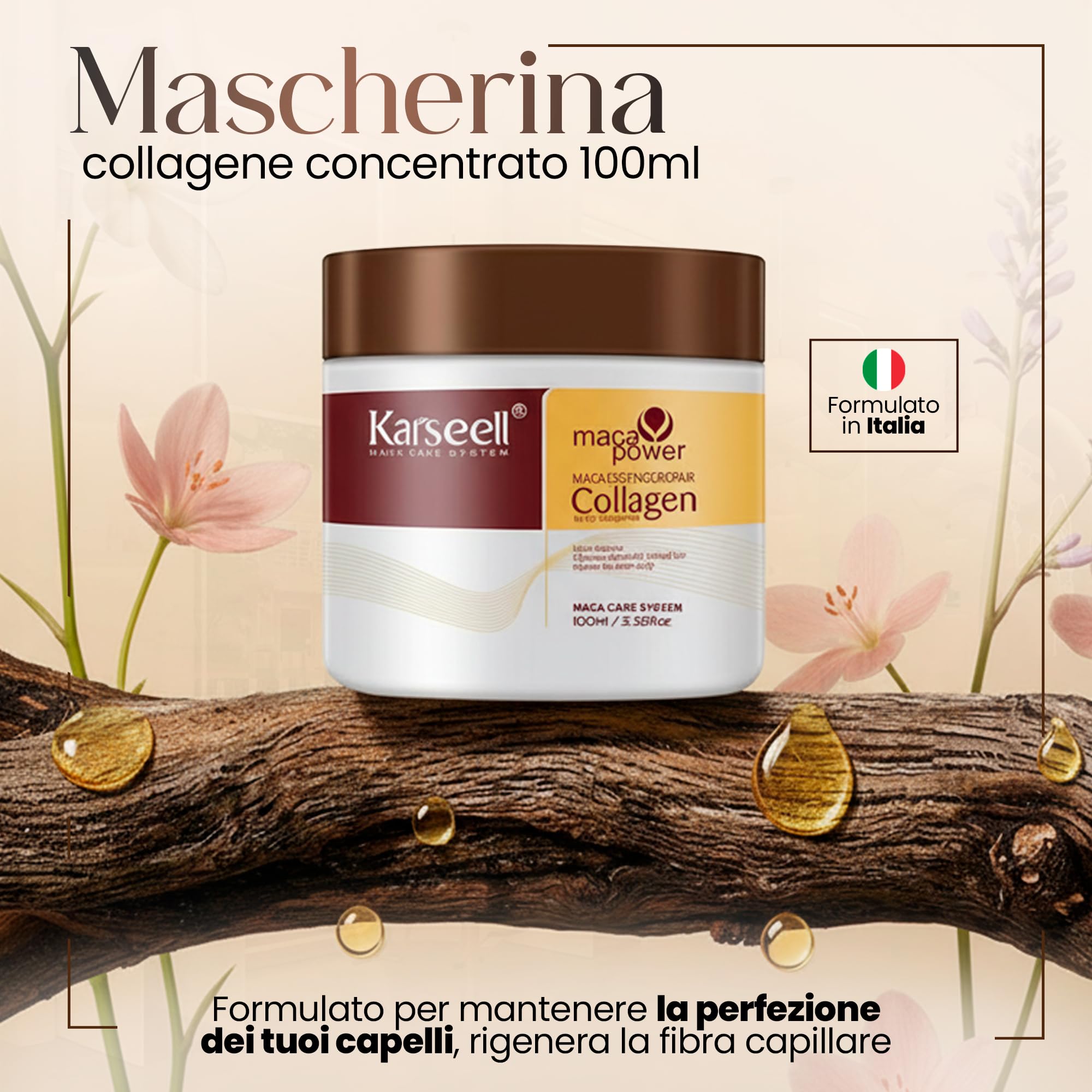 Karseell MACA CARE SYSTEM Set Maschera al Collagene 100ml + Shampoo Volumizzante 200ml + Balsamo Riparatore 200ml Idratazione Volume Riparazione Lucentezza Morbidezza Capelli Secchi e Danneggiati