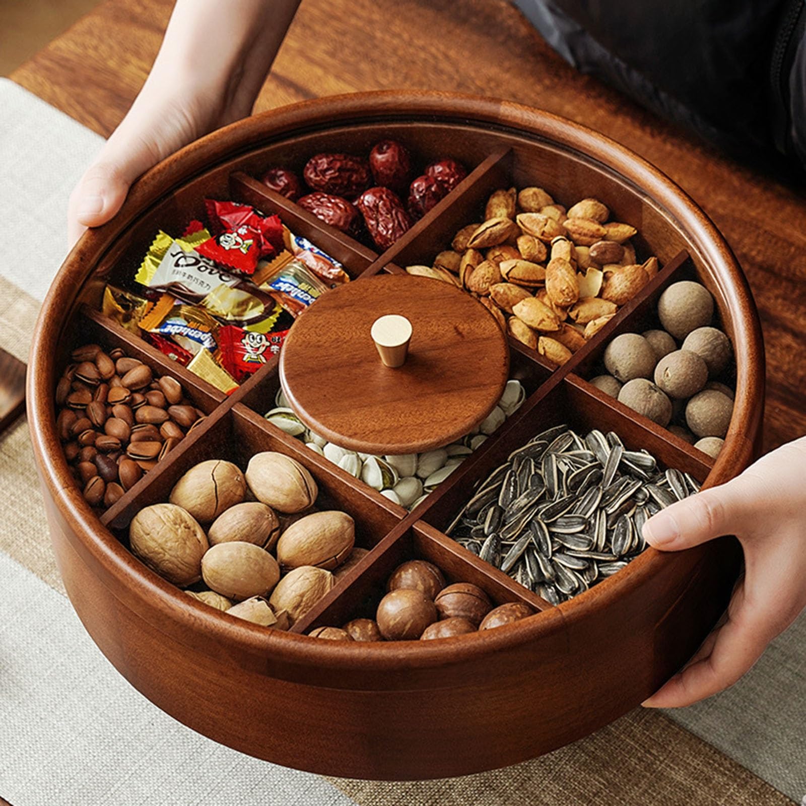Plateau À Noix De Bambou, Organisateur À 9 Compartiments Pour Snacks Fruits Secs Et Bonbons,plateau De Service Pour Collations, Boîte À Bonbons Avec Compartiment, Boîte À Collations