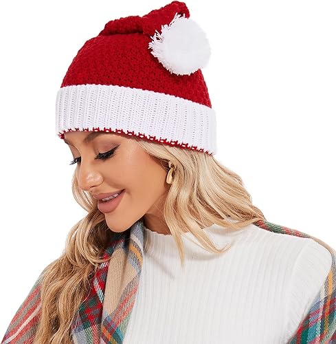 Zando Christmas Hats Adults for Women Men Santa Hat Adult Winter Santa Beanie Warm Christmas Hats Christmas Beanie Hat