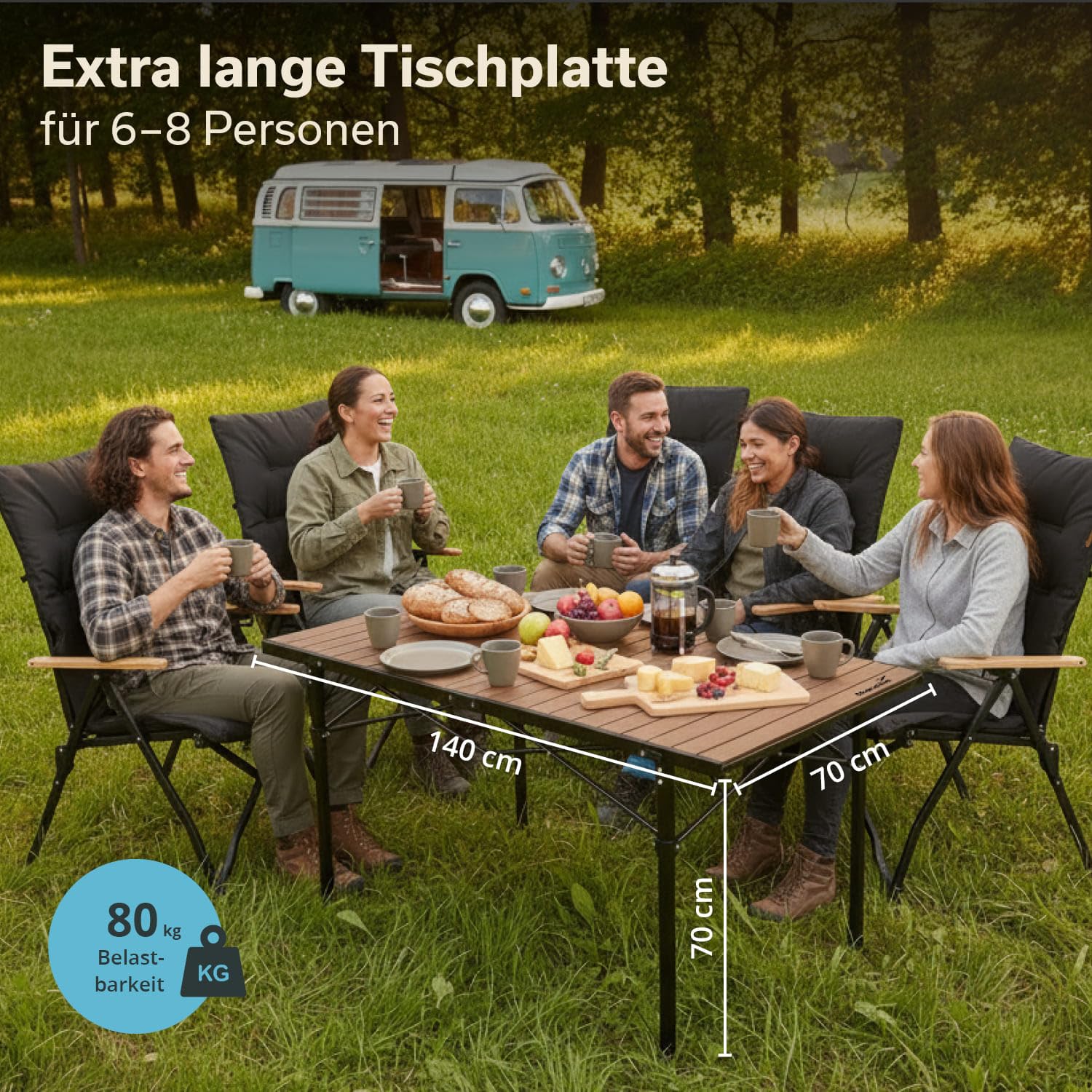 Skandika Table Pliante en Aluminium Maikku | Table de Camping pour 6 Personnes, Max 80 kg, 107 x 70 x 70 cm, légère, Plateau Enroulable | Table Pliable pour Jardin, pêche (140 x 70 x 70 | Marron)