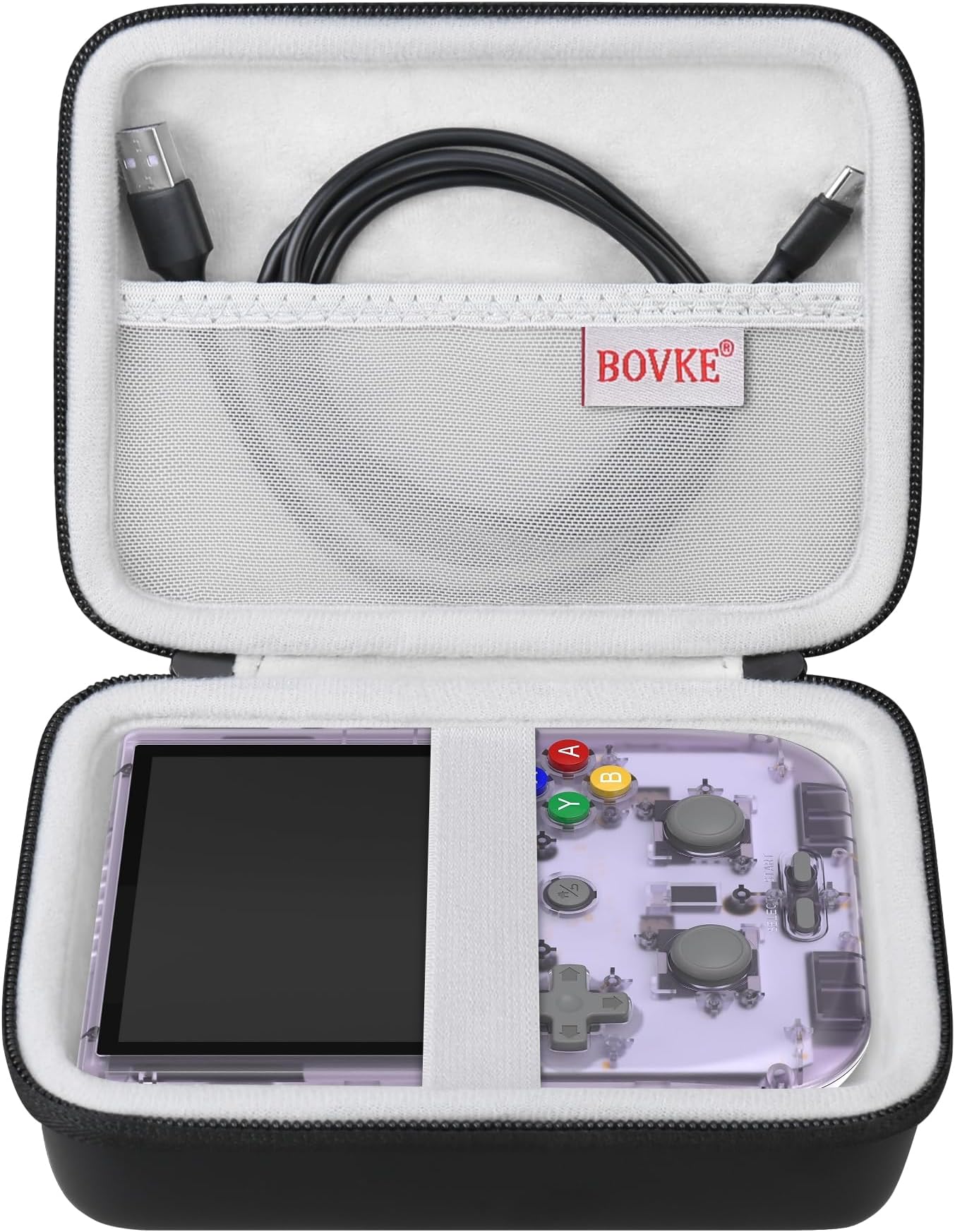 BOVKE Carrying Case Compatible With Anbernic RG405V Retro Handheld Game Console, Vertical Version Android Retro Handheld Game Holder with Mesh Pocket for Charging Cables, Black