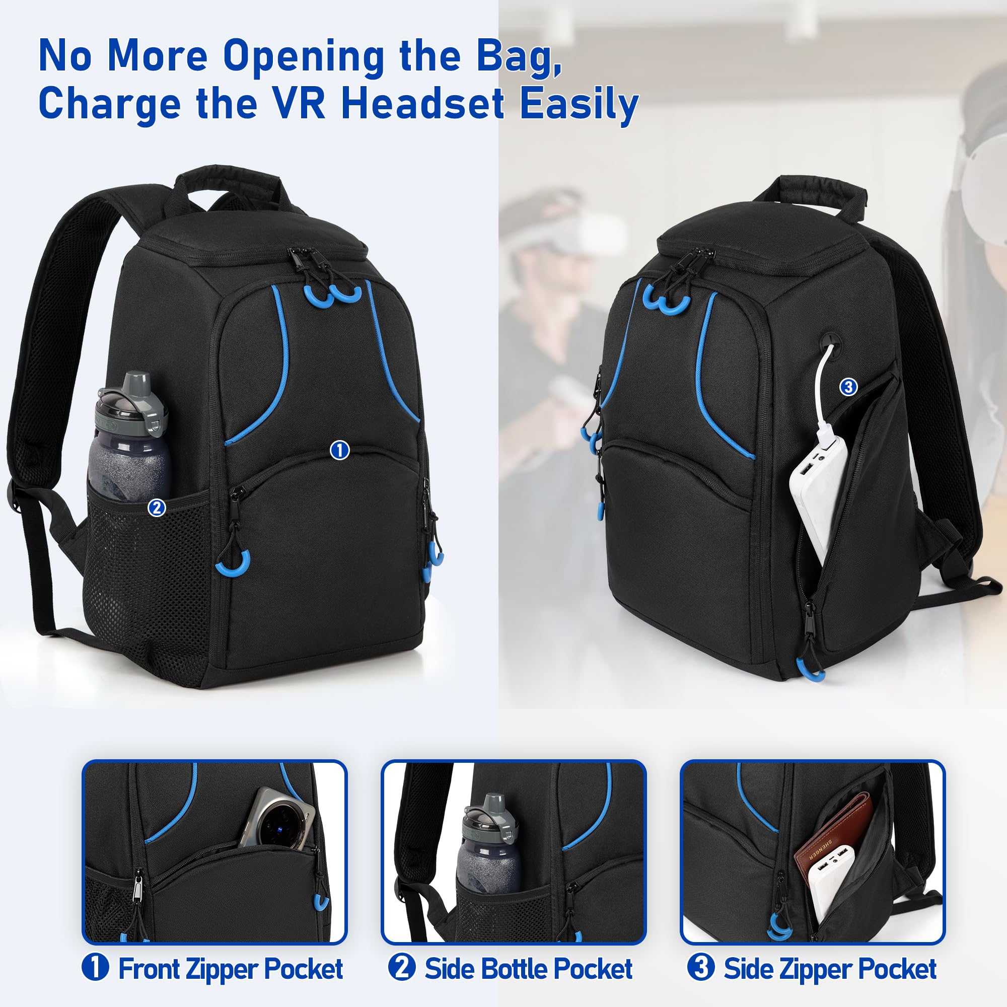 PGmoon Bolsa de transporte de almacenamiento compatible con Oculus Meta Quest 2/Quest 3/Quest Pro/VR Elite correa y controlador, mochila de viaje con mucho espacio para accesorios (diseño patentado)