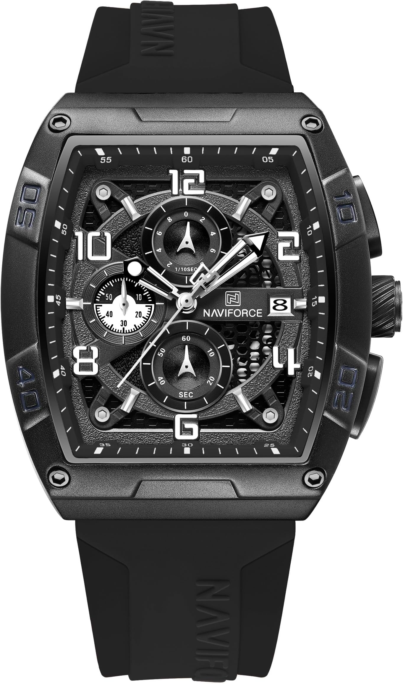 NAVIFORCE Waterproof Chronograph Sport Rectangle Watch for Men, with Auto Date Women Quartz Wrist Watches, Colorful Silicone Band