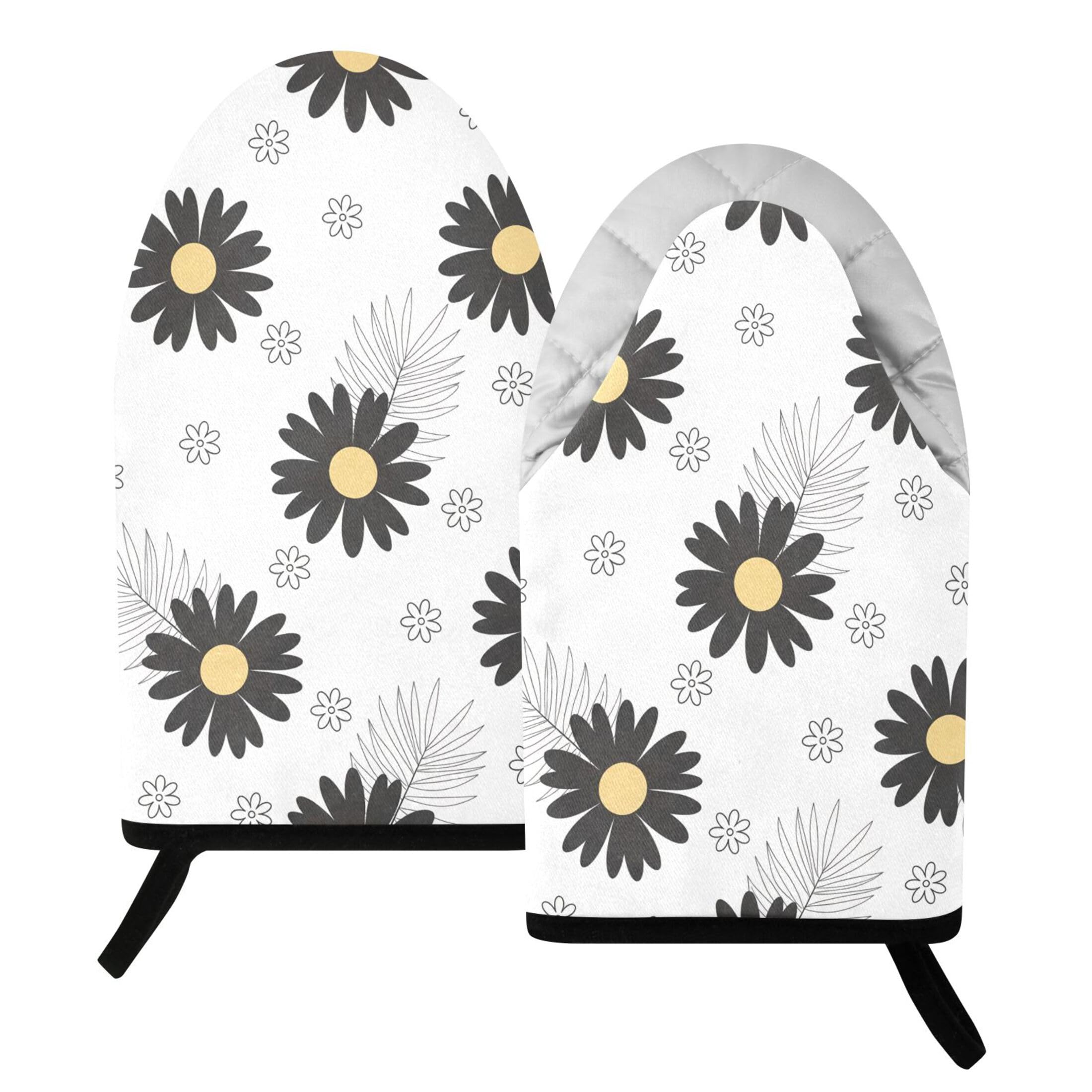 Kutsu Daisy Oven Mitts for Kitchen, Heat Resistant Cotton Oven Gloves for BBQ Baking Cooking, Breathable Kitchen Essentials, 2 pcs