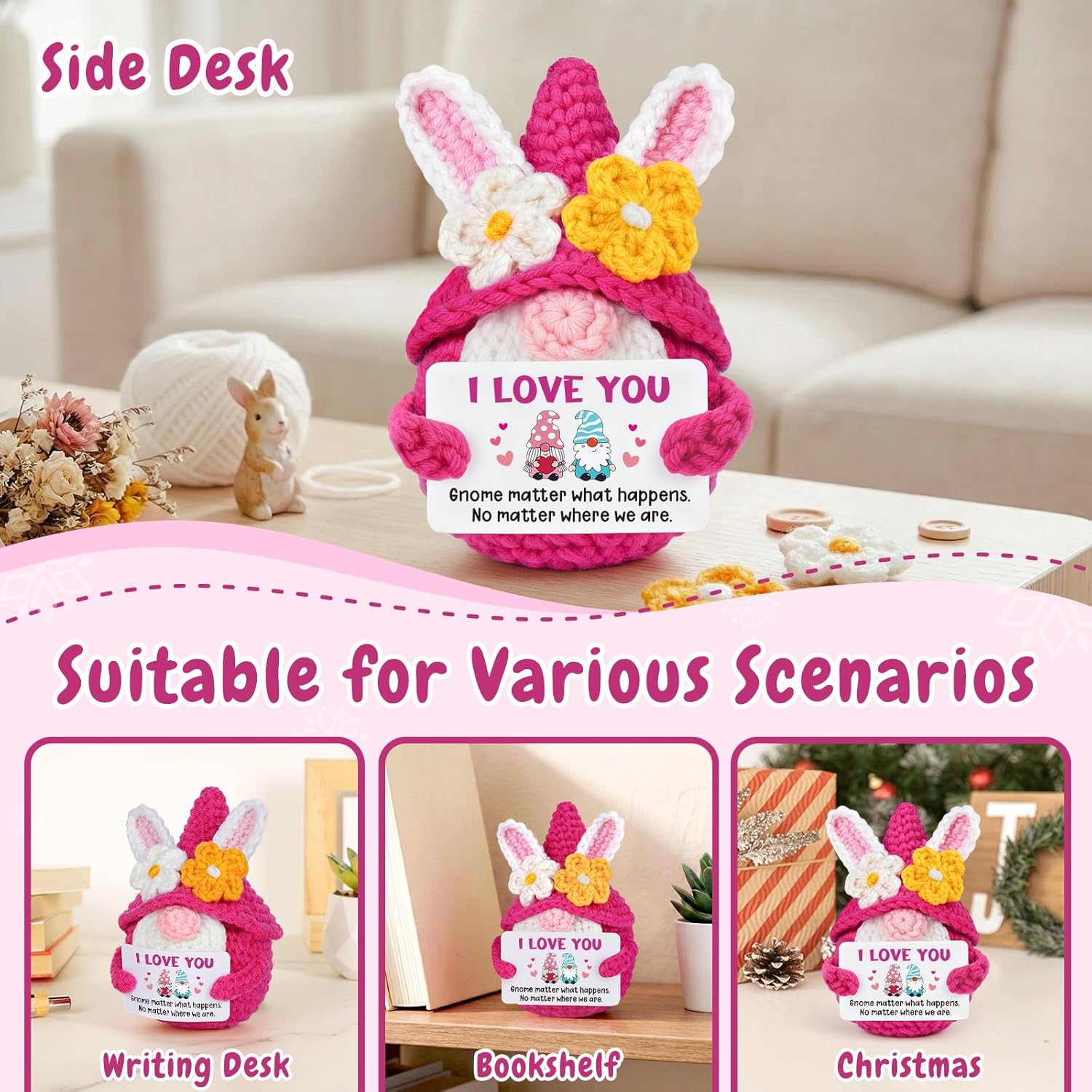 Valentines Day I Love You Gifts for Her Him Boyfriend Girlfriend Birthday, Romantic Long Distance Relationship Anniversary Love Valentines Gift for Couples Wife Husband - Handmade Crochet Gnome - Image 5