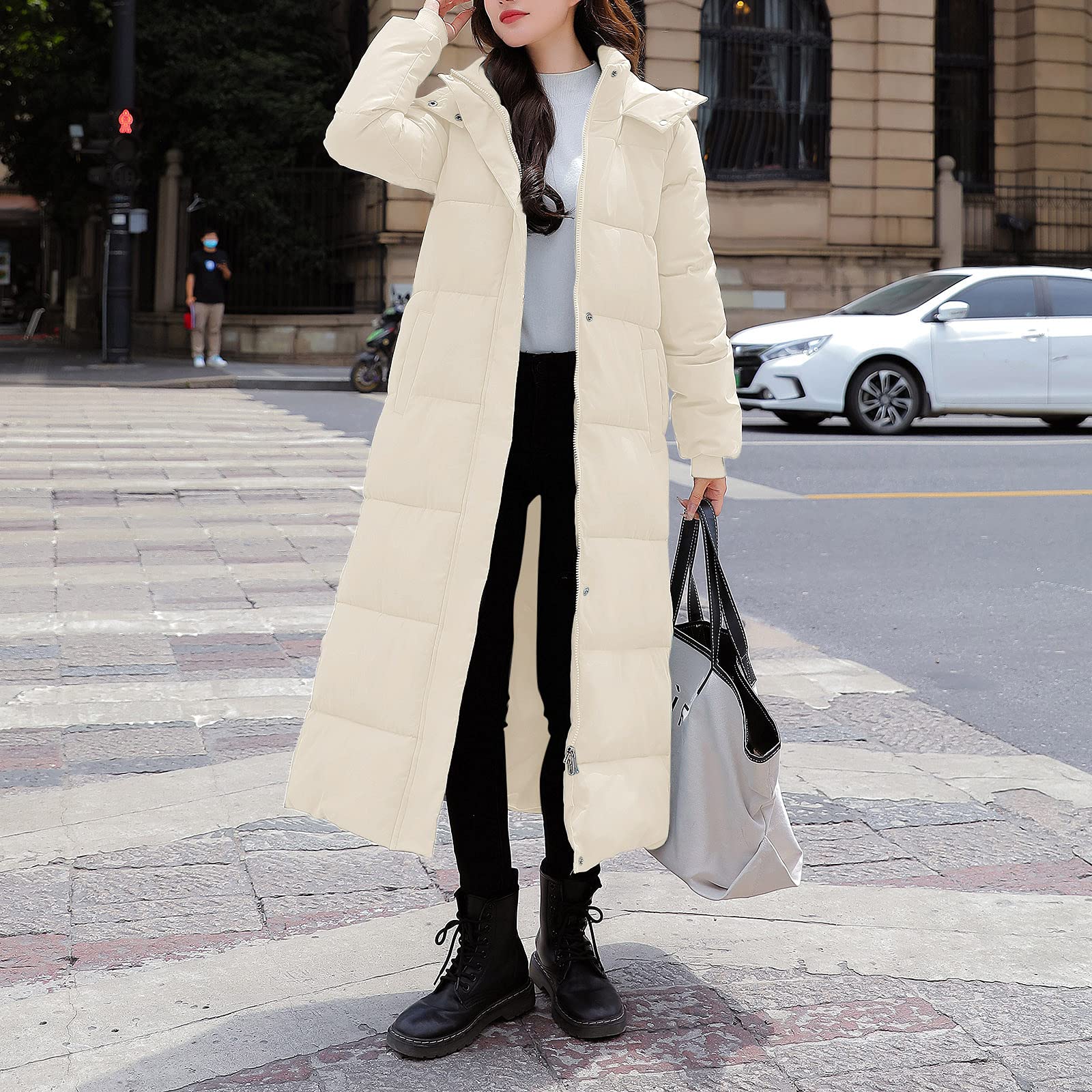 Chaqueta acolchada de plumón para mujer, abrigos largos acolchados para mujer, con capucha, manga larga, cálido, abrigo de invierno para mujer, talla grande, abrigo de moda delgado para mujer, abrigo