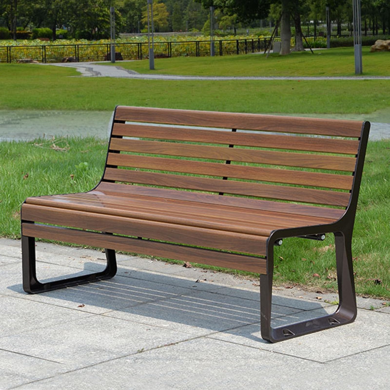 Metalowa ławka ogrodowa na taras, dwuosobowa ławka parkowa na taras, nogi z odlewanego aluminium + siedzisko ze stopu aluminium