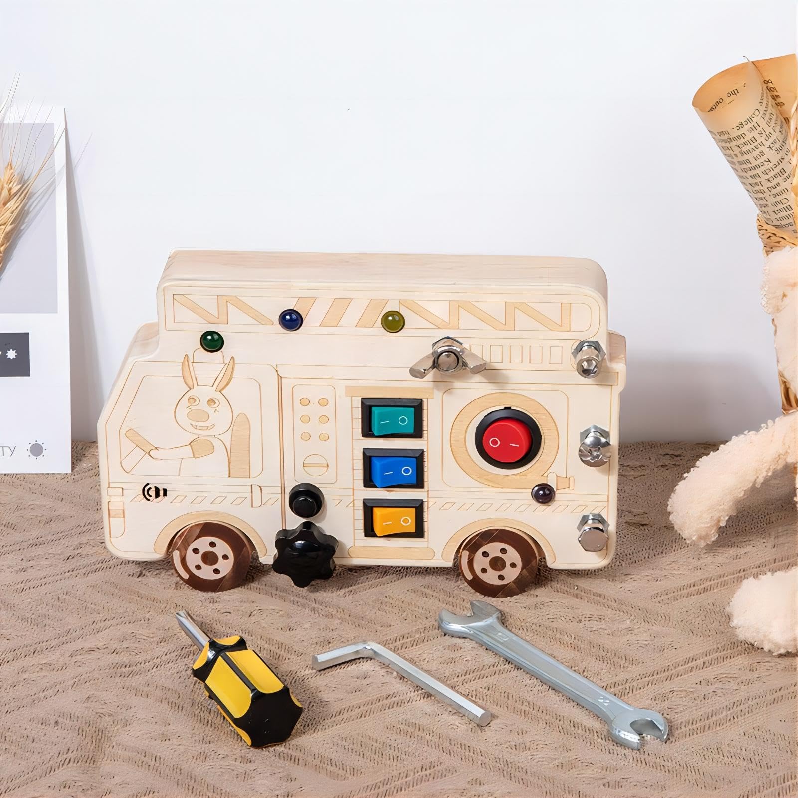 Montessori Busy Board Voor Peuters, Houten Activiteitenbord Met Led Lichtschakelaars Sensorisch Speelgoed Voor Kinderen Speelgoed Voor De Motoriek Educatief Verjaardagscadeau Voor Jongens En Meisjes Van 1 3 Jaar