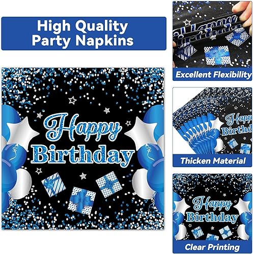 Miniatura 4 de 100 piezas de decoración de cumpleaños número 10 para niños y niñas, juego de servilletas de papel azul marino y negro, vajilla de cumpleaños de dos