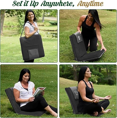 Miniatura 5 de Silla de meditación japonesa con respaldo para adultos, silla de meditación premium con respaldo ajustable y plegable para sentarse, yoga