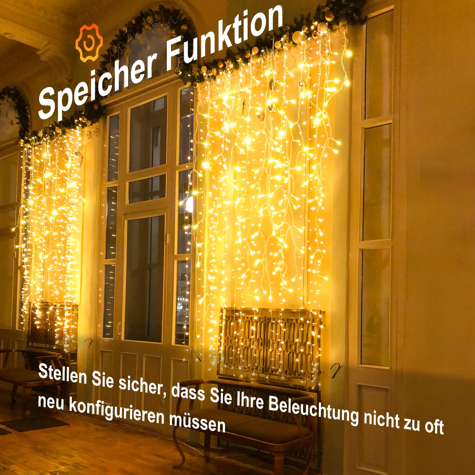 Eisregen Lichterkette Außen, 10M 408LED Weihnachtsbeleuchtung Aussen mit Fernbedienung Timer 8 Modi IP44 Wasserdicht Lichtervorhang für Balkon Haus Traufe Vorbau Geländer Warmweiß