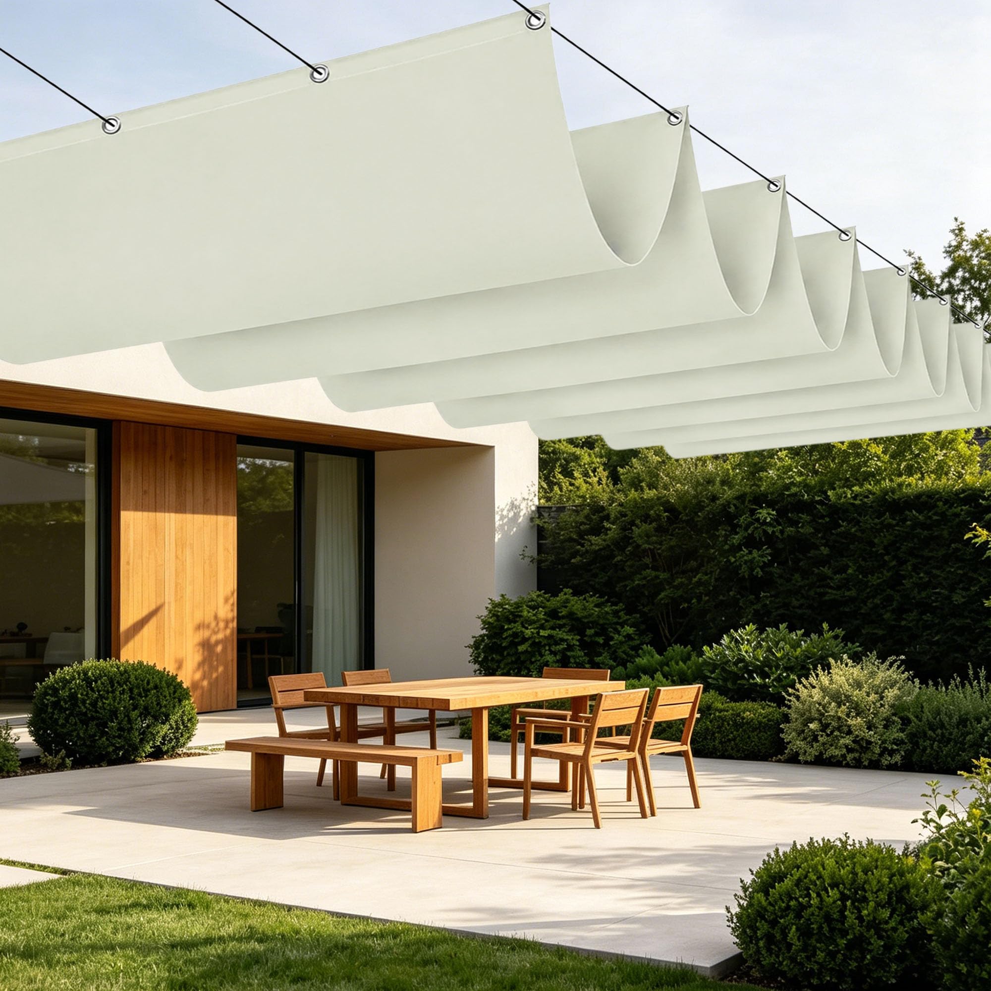 Voile ombrage rétractable vague 350x300 cm imperméable et résistant