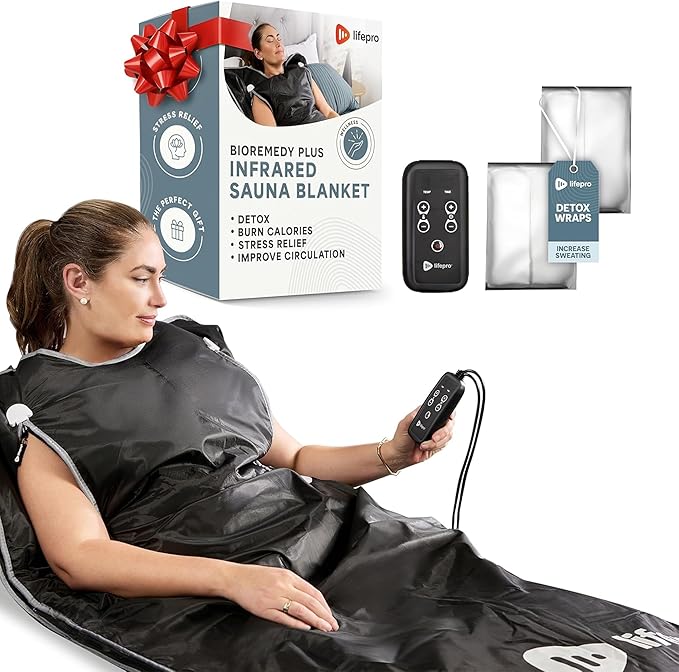 Lifepro BioRemedy Plus Infrared Sauna Blanket – Available in 5 Colors – Portable Far Infrared Home Sauna Bag for Detox, and Relaxation – Adjustable Temp (86–158°F) & Timer – Includes Detox Wraps