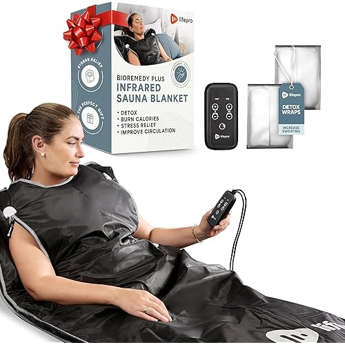 Lifepro BioRemedy Plus Infrared Sauna Blanket – Available in 5 Colors – Portable Far Infrared Home Sauna Bag for Detox, and Relaxation – Adjustable Temp (86–158°F) & Timer – Includes Detox Wraps
