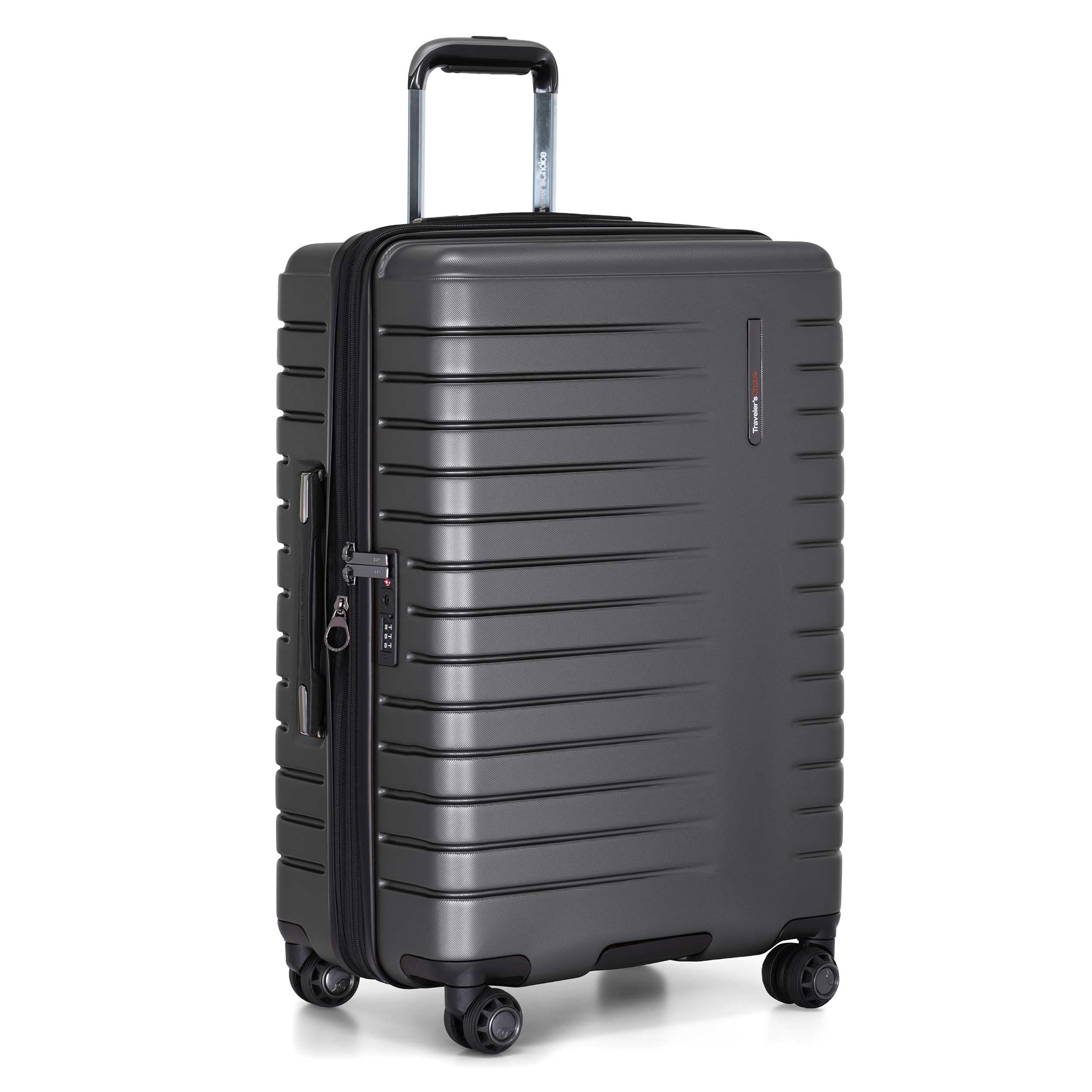 Traveler's Choice Archer Polycarbonate Expandable Luggage with Spinner Wheels, Grey, Checked 26-Inch