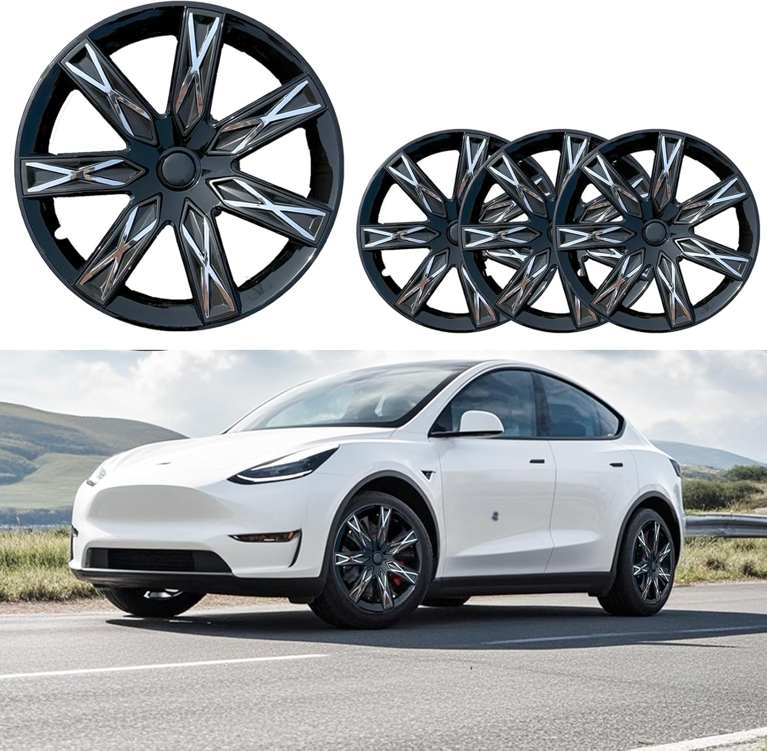 4 Pcs Wheel Covers Fit for Tesla Model y Hubcaps 19 inch Gray Rim Protector HubCaps Compatible with 2019 2020 2021 2022 2023 2024 Model Y Accessories