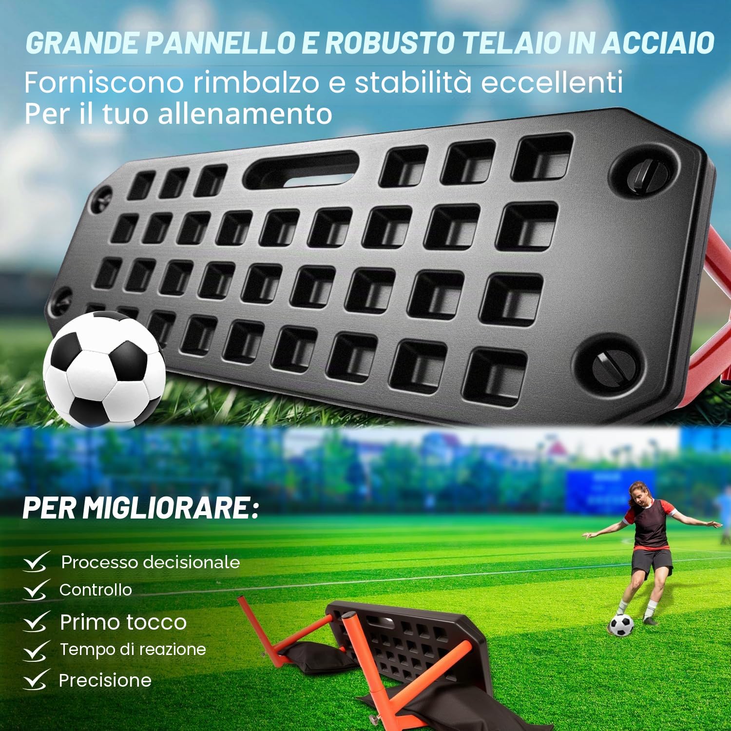 JASCOPRO Tavola di rimbalzo per calcio, tavola da rimbalzo per rimbalzo, portatile, per allenamento di passaggio, allenamento con la palla, esercizi di tiro (80 x 30 cm)